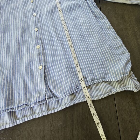 J.Jill Size L PETITE Love Linen Essential Shirt Blue White Striped Breathability - Picture 6 of 9